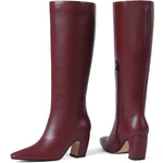 Load image into Gallery viewer, Women&#39;s Knee High Boots, Comfortable Square Toe Faux Leather Boot Fashion Long Tall Boots for Riding Wide Calf Chunky High Heeled Dress/Casual Boot, Burgundy Size 9

