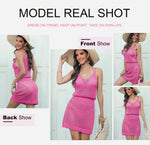 Load image into Gallery viewer, Dokotoo Bathing Suit Cover Ups for Women 2025 Summer Fashion Scoop Neck Sleeveless Spaghetti Straps Waist Crochet Hollow Out Knit Sexy Short Bikini Beach Dress Essentials Hot Pink Medium

