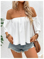 Load image into Gallery viewer, SweatyRocks Women&#39;s Sexy Cute Off Shoulder Ruffle Hem Flowy Chiffon Blouses Top White Small
