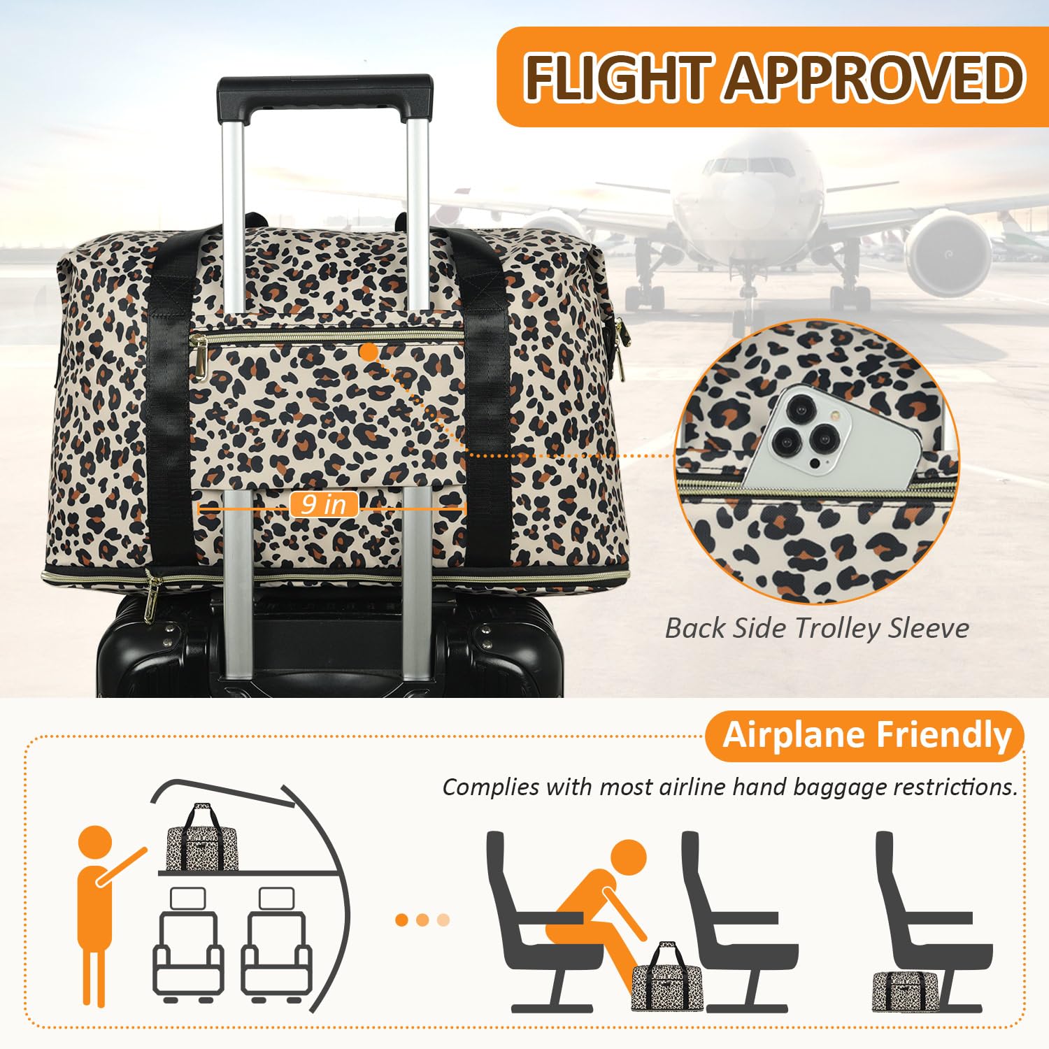Expandable Travel Duffle Bag, Waterproof Weekender Overnight Bags for Women Men Hospital Bag for Women Labor Delivery Carry on Bag with Toiletry Bag for Travel Gym Airplanes(Leopard, X-Large)