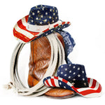 Load image into Gallery viewer, FLUFFY SENSE. American Flag Cowboy Cowgirl Hat Patriotic USA Western Hat 4th of July Party Parade Rodeo Cowgirl Outfit for Women, Blue Gold Shine
