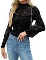 Load image into Gallery viewer, Zeagoo Fall Tops for Women Sexy Mesh Long Sleeve Tshirts Trendy Shirts Mock Neck Going Out Outfits
