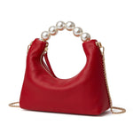 Load image into Gallery viewer, DORIS&amp;JACKY Genuine Leather Top Handle Clutch Bag for Women Small Designer Pearl Tote Purse with Crossbody Chain Strap (Cowhide-Red)

