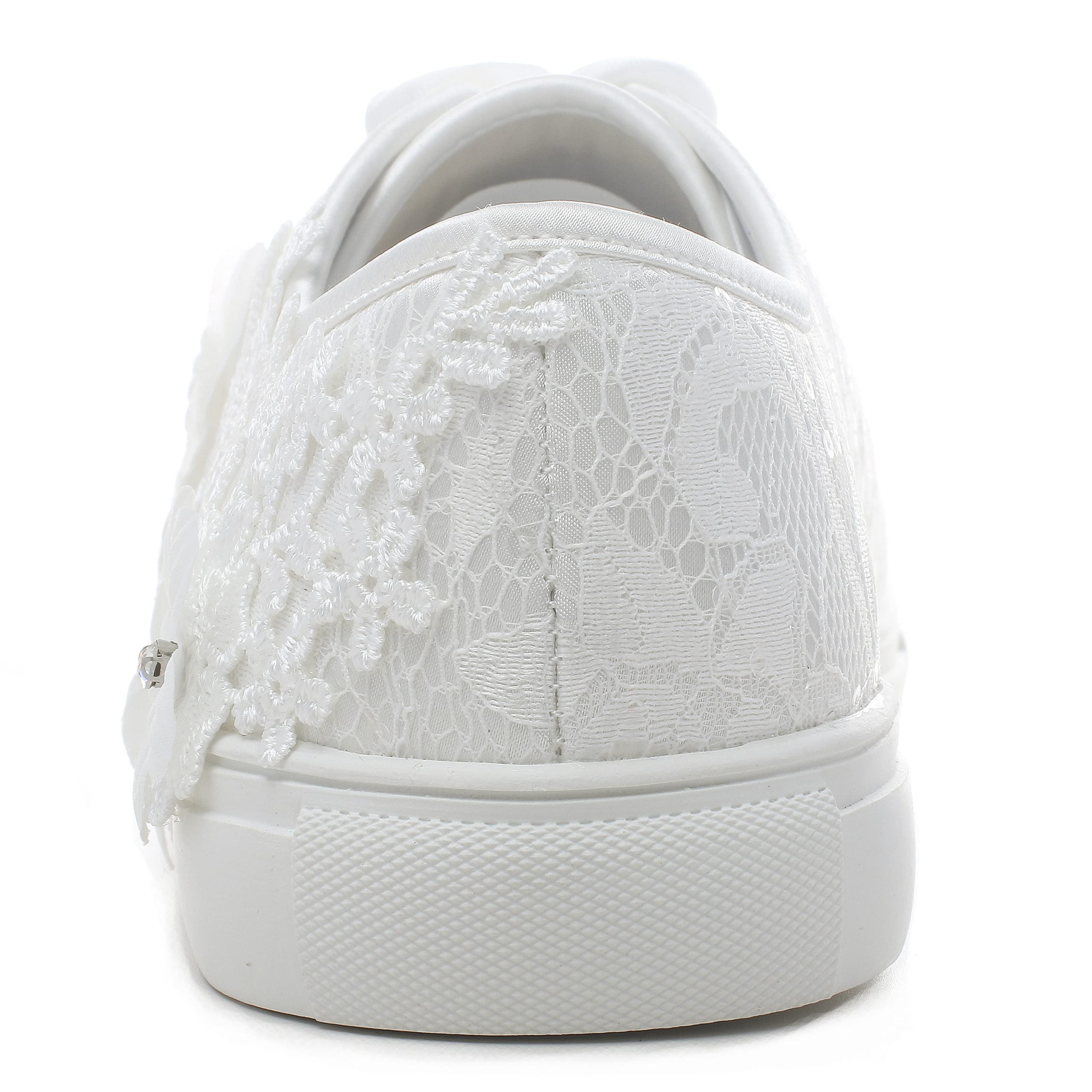 Elivandon 16054 Wedding Shoes Bridal Sneakers Flats Bride Tennis Shoes Flowers Lace Sneakers Colour Ivory,Size 9 B(M) US/40 EU