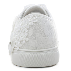 Elivandon 16054 Wedding Shoes Bridal Sneakers Flats Bride Tennis Shoes Flowers Lace Sneakers Colour Ivory,Size 9 B(M) US/40 EU