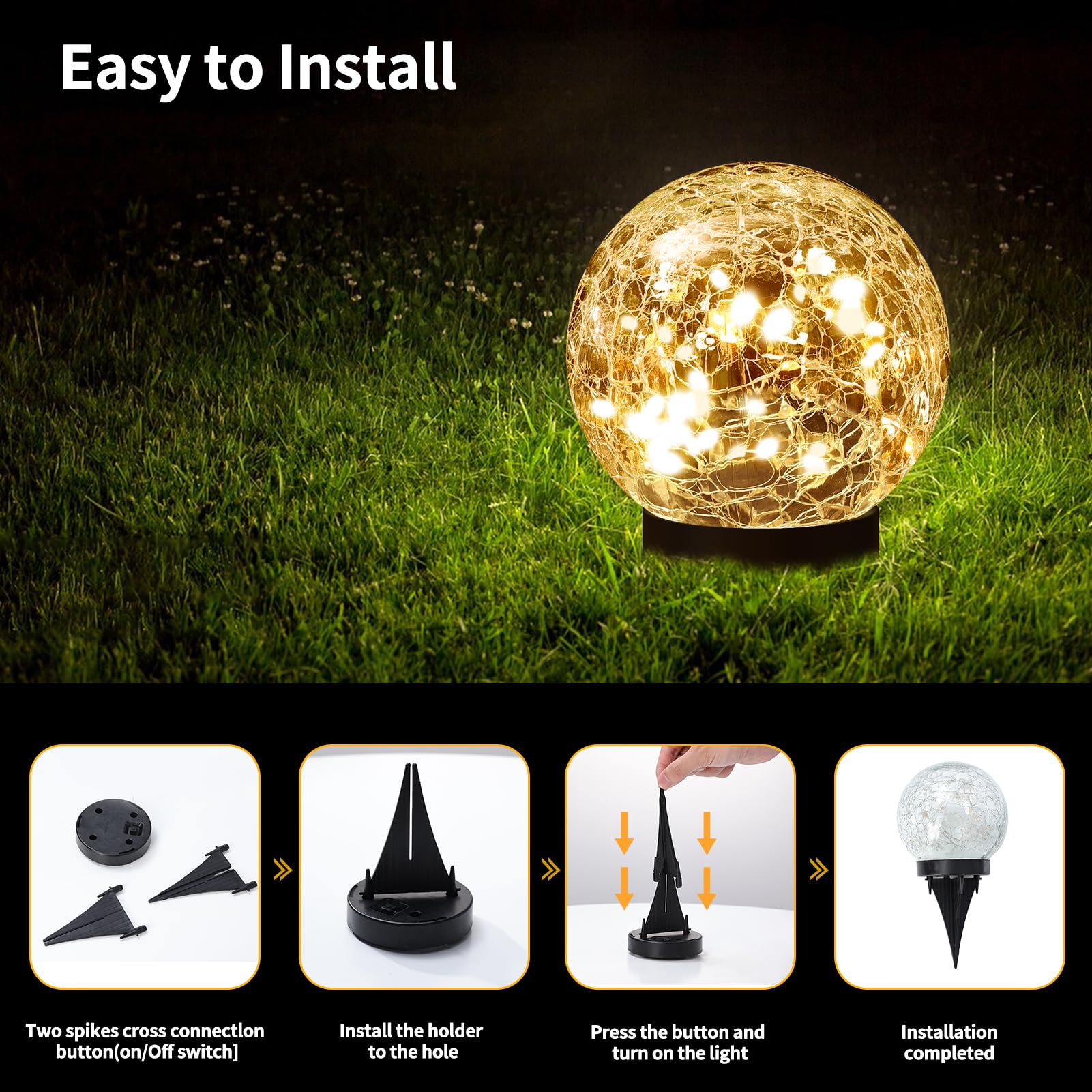 JKIMK Solar Globe Lights Outdoor Waterproof-Solar Balls Garden-Cracked Glass Ball Solar Lights Outdoor-Solar Orbs Outside-Outdoor Decorations Patio & Yard Lawn Backyard Decor (GUO-XBQ-2-2-2)