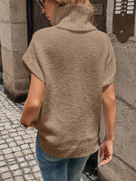 Load image into Gallery viewer, WDIRARA Women's Turtleneck Cap Sleeve Sweater Vest Pullover Knitted Top Loose Oversized Knitwear Khaki Small
