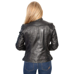 Milwaukee Leather SFL2801 Women's Racer Black Stand Up Collar Motorcycle Fashion Leather Jacket - Medium