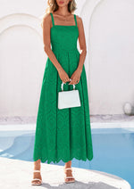 Load image into Gallery viewer, PRETTYGARDEN Womens Sleeveless Maxi Summer Dresses 2026 Hollow Out Eyelet Square Neck Ruffle Flowy Beach Vacation Sundress (Green,Medium)
