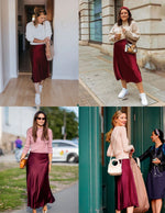 Load image into Gallery viewer, Zeagoo Womens Skirts Midi Length Red Skirt Sexy Satin Fall Skirts Party Dress Red Small
