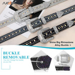 Load image into Gallery viewer, SUOSDEY Men Women Rhinestone Belt Western Cowboy Cowgirl Shine Crystal Diamond Studded Luxury Strap Belts,Silver
