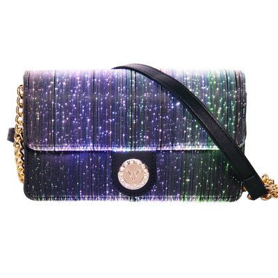 lumisonata Small Quilted Crossbody Bags for Women Handbags LED Shoulder Bag Mini Designer Trendy Purses Leather Black Evening Bag Light Up Clutch Wallet Glitter with Metal Chain Strap