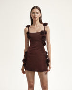 Load image into Gallery viewer, JW PEI Women&#39;s Elaina Pink Rosette Applique Mini Dress - Chocolate Brown
