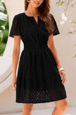 Load image into Gallery viewer, PRETTYGARDEN Womens 2025 Summer Short Dress V Neck Short Sleeve A Line Hollow Out Lace Ruffle Cute Casual Beach Party Dresses (Black,Small)
