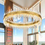 Load image into Gallery viewer, HAIXIANG Glam Crystal Chandelier 40 Inch Ring Chandeliers with Remote Dimmable LED Light Adjustable Hanging Lights Luxury Ceiling Pendant Lighting Fixtures for Living Dining Bedroom Foyer Gold Light
