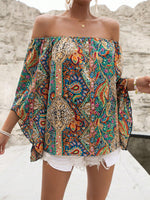 Load image into Gallery viewer, Floerns Women&#39;s Boho Off Shoulder 3/4 Bell Sleeve Summer Blouse Top Multi Paisley S

