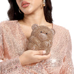 Load image into Gallery viewer, Boutique De FGG Bear Evening Bags and clutches for Women Formal Crystal Clutch Purse Party Animal Rhinestone Handbags,Mini,Silver
