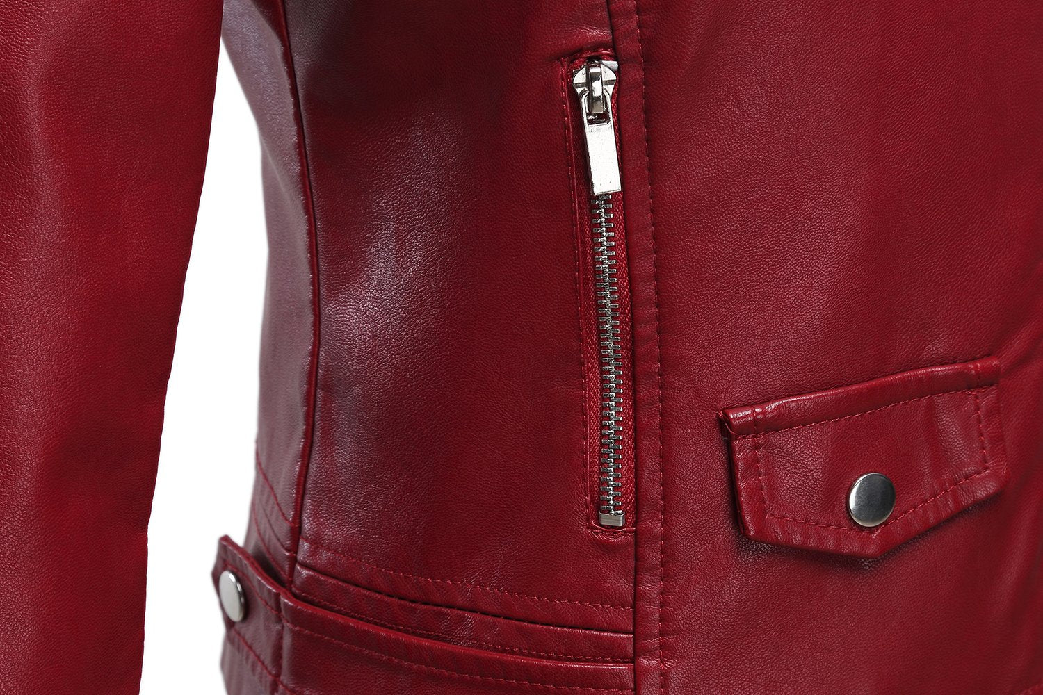Tanming Women's Faux Leather Moto Biker Short Coat Jacket (WineRed-M)