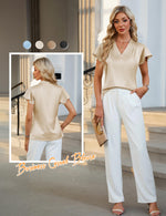 Load image into Gallery viewer, Blooming Jelly Women Silk Dressy Casual Business Blouse Ruffle Sleeve Summer Tops Work Professional Outfits (S, Beige)
