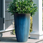 Load image into Gallery viewer, Worth Garden 23.5" H. Large Plastic Planters - Set of 2 Gradient Blue Glossy Smooth Finish - Tall Plant Pots for Indoor &amp; Outdoor Use - Decorative Lightweight Flower Pot for Front Porch, Patio, Deck

