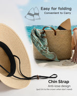 Load image into Gallery viewer, FURTALK Womens Beach Sun Straw Hat UV UPF 80+ Travel Foldable Brim Summer UV Hat Mixed Beige
