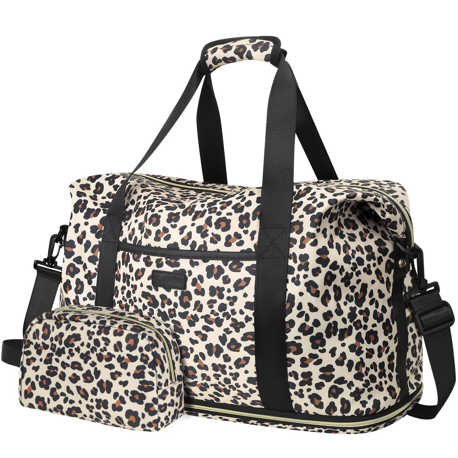 Expandable Travel Duffle Bag, Waterproof Weekender Overnight Bags for Women Men Hospital Bag for Women Labor Delivery Carry on Bag with Toiletry Bag for Travel Gym Airplanes(Leopard, X-Large)