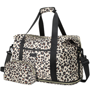 Expandable Travel Duffle Bag, Waterproof Weekender Overnight Bags for Women Men Hospital Bag for Women Labor Delivery Carry on Bag with Toiletry Bag for Travel Gym Airplanes(Leopard, X-Large)