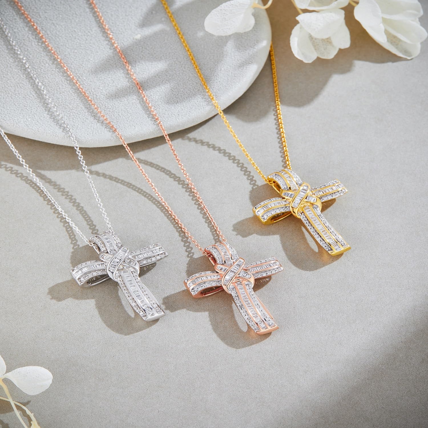 AFFY Infinity Cross Pendant Necklace, 1.00 Carat White Natural Diamond Religious Jewelry Gift For Women & Men in 14k White Gold Over Sterling Silver (1 Ctw)