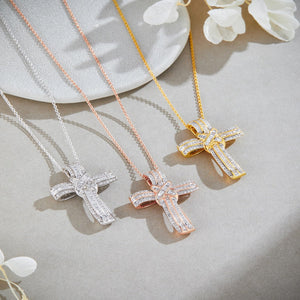 AFFY Infinity Cross Pendant Necklace, 1.00 Carat White Natural Diamond Religious Jewelry Gift For Women & Men in 14k White Gold Over Sterling Silver (1 Ctw)