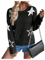 Load image into Gallery viewer, SHENHE Women&#39;s Star Pattern Crew Neck Drop Shoulder Casual Sweater Pullover Knitwear Black and White XS
