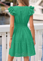 Load image into Gallery viewer, PRETTYGARDEN Women's 2026 Summer Sundresses Eyelet Cap Sleeve V Neck Short Boho Wedding Guest Dress Beach Vacation Clothes (Green,Medium)
