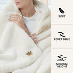 Load image into Gallery viewer, UGG Euphoria Plush Faux Fur Throw Blanket Medium Weight Reversible Luxury Soft Throw for Couch Bed or Chair Hypoallergenic Machine Washable Home Decor Fluffy Blanket, 50-inch x 70-inch, White Snow
