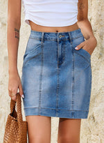 Load image into Gallery viewer, Sidefeel Women's Jean Skirt High Waisted Stretch Casual Trendy Summer Mini Denim Skirt Dress Medium Blue
