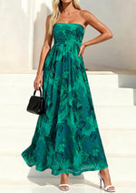 Load image into Gallery viewer, PRETTYGARDEN Women Strapless Maxi Dress 2026 Summer Floral Tube Top Ruched Beach Spring Wedding Guest Long Dresses (Floral Green,Medium)
