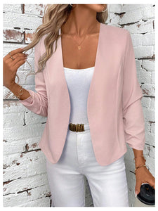 SweatyRocks Women's Polka Dots Lightweight 3/4 Sleeve Jackets Open Front Long Sleeve Elegant Jacket Outwear Pink X-Large