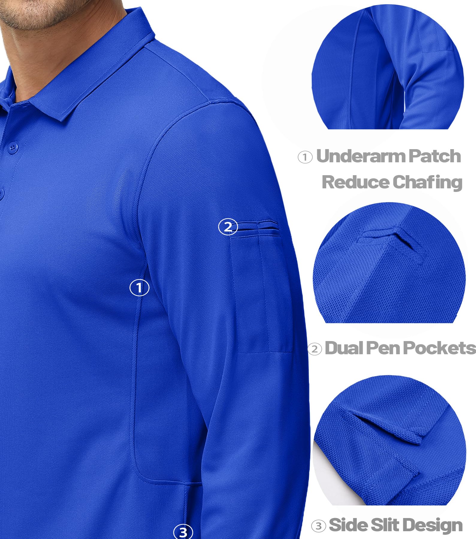 MAGCOMSEN Polo Long Sleeve Shirts for Men Golf Shirts for Men Casual Shirts Mens Tactical Polos Quick Dry Shirts Summer Fishing Shirts Golf Polo Blue XL