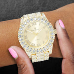 Load image into Gallery viewer, Charles Raymond Women's Big Rocks Bezel Colored Dial with Roman Numerals Fully Iced Out Watch - ST10327LA (Gold-Gold)
