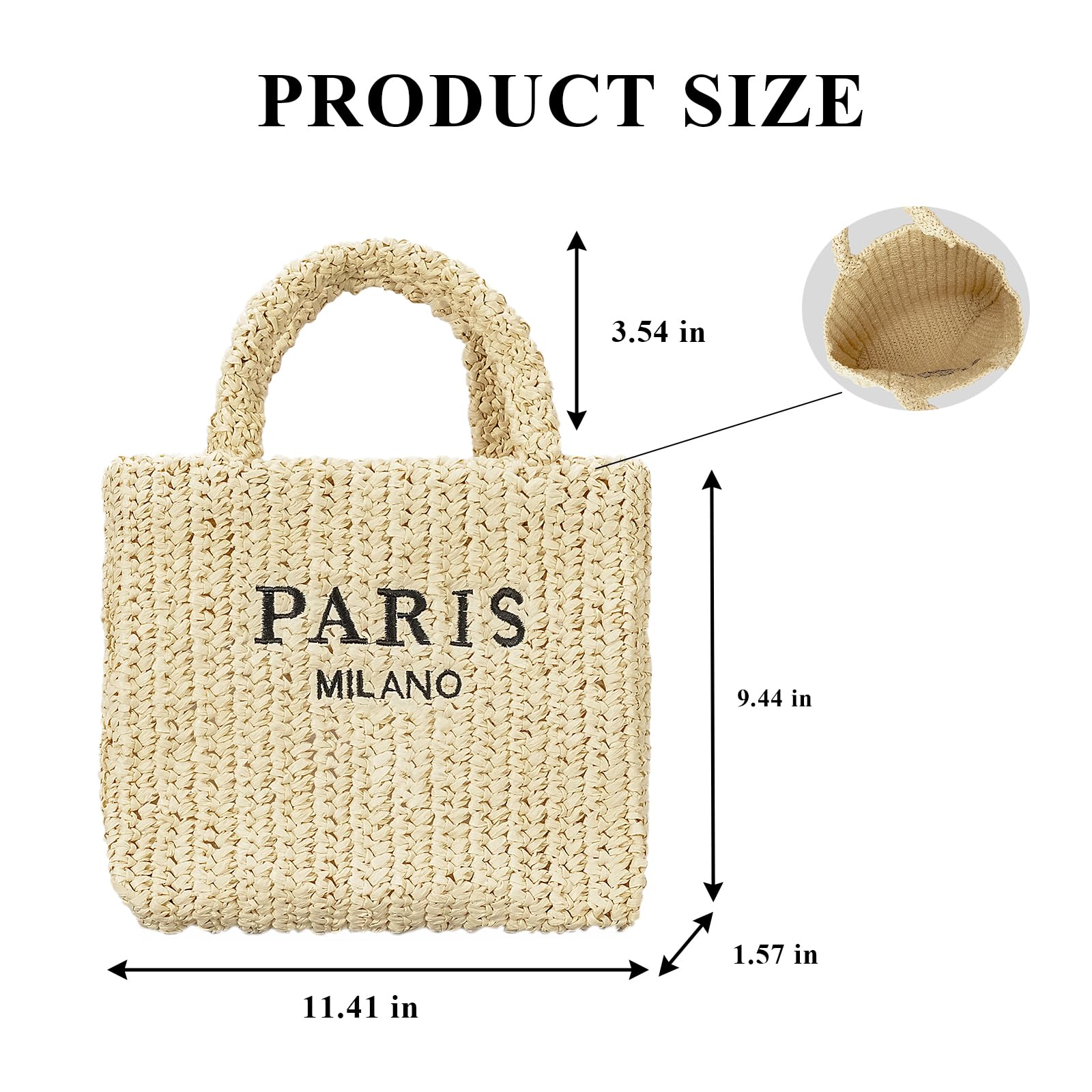 Straw Beach Bag for Women Trendy Summer Woven Tote Bag Packable Straw Purses and Handbags for Vacation Holiday (S-Khaki)