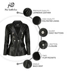 Load image into Gallery viewer, Jild Double Breasted Fancy Buttons Lambskin Leather Blazer Women - Kim Kardashian Long Sleeve Coat Style Leather Jacket Women (FC-Blk-M)
