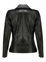 Load image into Gallery viewer, Jild Women's Asymmetrical Zip-Up Real Lambskin Leather Motorcycle Jacket - Casual Fashion Moto Biker Leather Jacket Women (BW-Blk-XS)
