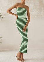 Load image into Gallery viewer, PRETTYGARDEN Women&#39;s Summer Bodycon Maxi Tube Dress Ribbed Strapless Side Slit Long Going Out Casual Elegant Party Dresses (Wide Striped Green White,Small)
