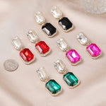 Load image into Gallery viewer, VANGETIMI Vintage Rhinestone Statement Earrings Fancy Big Crystal Rectangle Drop Dangle Earrings Evening Prom Pageant Jewelry Earrings for Women (Red-clear)
