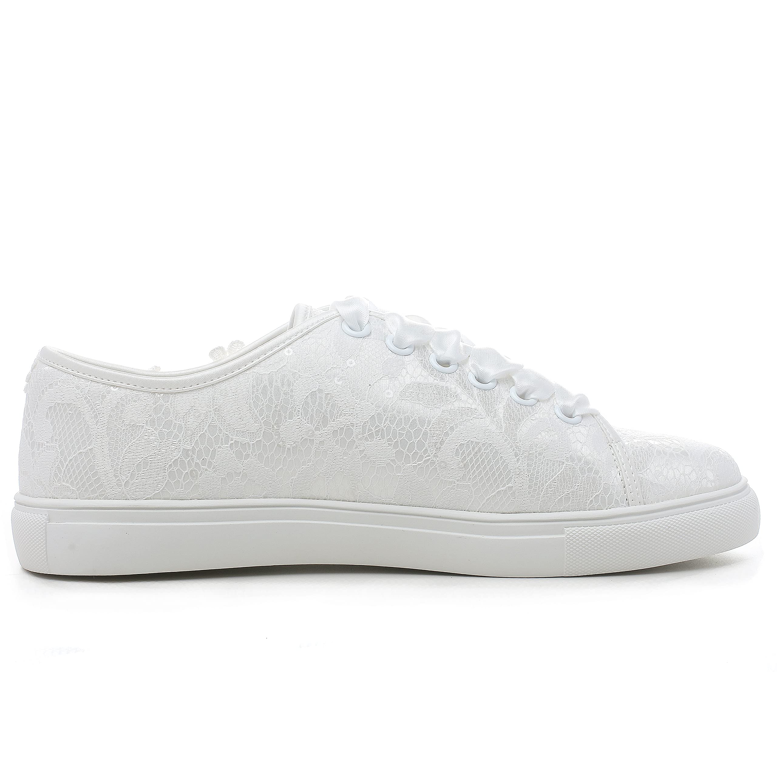 Elivandon 16054 Wedding Shoes Bridal Sneakers Flats Bride Tennis Shoes Flowers Lace Sneakers Colour Ivory,Size 9 B(M) US/40 EU