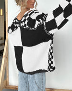 Load image into Gallery viewer, BTFBM Casual Cardigan Sweater for Women Fall 2025 Long Sleeve Open Front Chunky Knit Sweaters Checkered Outwear Coat(Black,Medium)
