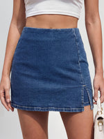 Load image into Gallery viewer, ANRABESS Jean Skorts for Women High Waisted Side Slit Summer Casual Mini Skirts Y2K Trendy Stretch Denim Shorts Deep Blue Medium
