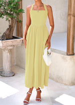 Load image into Gallery viewer, KIRUNDO Women Summer Sleeveless Halter Maxi Dress Sundress 2025 Casual Flowy Wedding Guest Cocktail Beach Vacation Dresses(Yellow, Medium)
