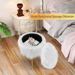 Load image into Gallery viewer, RunLexi Vanity Stool Chair with Storage, Faux Fur Makeup Room Seat Stool, Soft Padded Seat, Round Footrest Footstools with 4 Metal Legs &amp; Adjustable Footings, Vanity, Bathroom, Bedroom Chairs White
