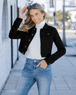 Load image into Gallery viewer, luvamia Women&#39;s Fashion Long Sleeve Denim Jean Jacket Black Cropped Denim Jacket True Black Size Medium
