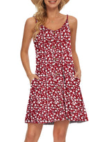 Load image into Gallery viewer, WNEEDU Women&#39;s Summer Spaghetti Strap Button Down V Neck Casual Beach Cover Up Dress with Pockets,Floral Red L
