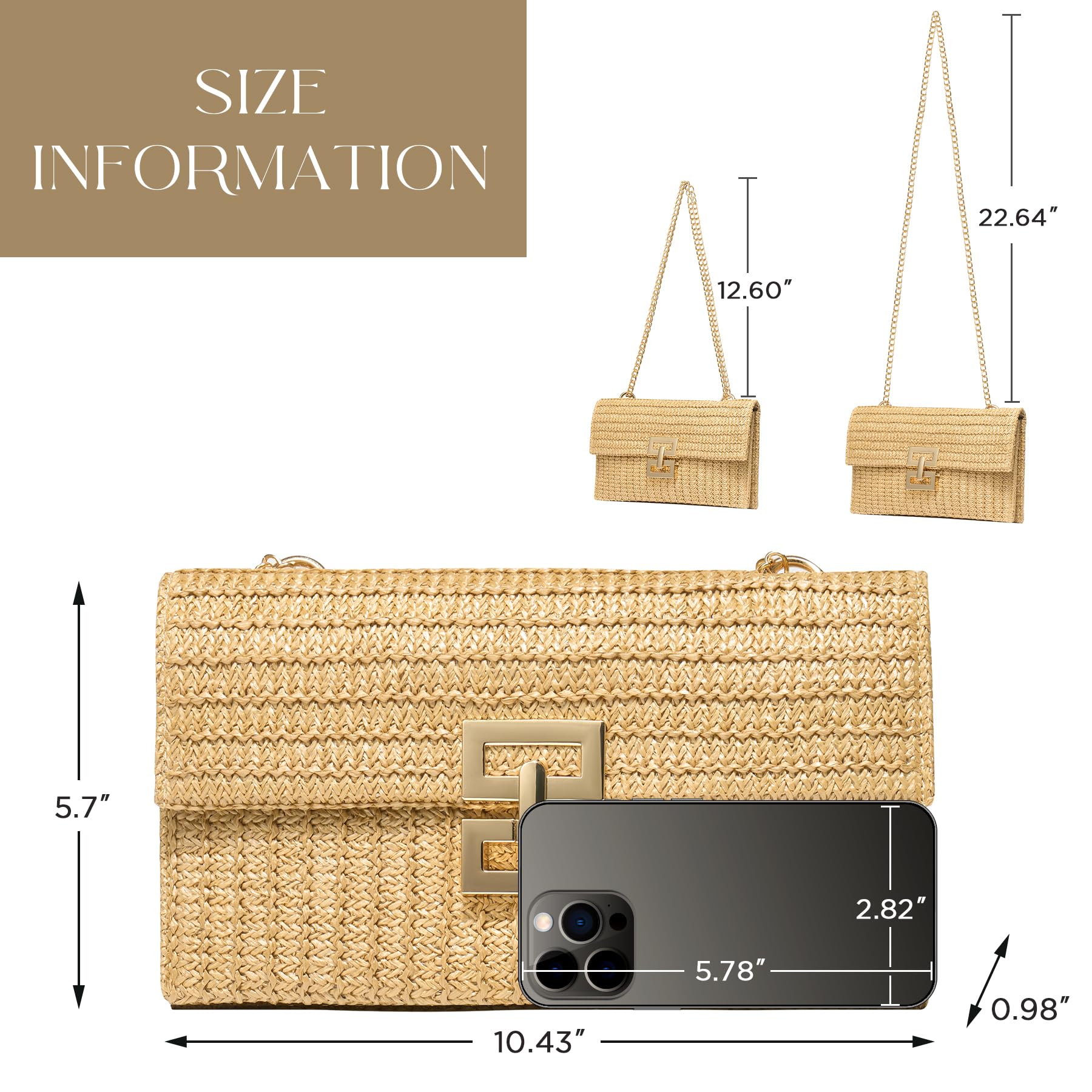 SWEETV Straw Purse Woven Beach Bag Summer Straw Clutch Purse Boho Crossbody Bags for Women Small Raffia Shoulder Bag